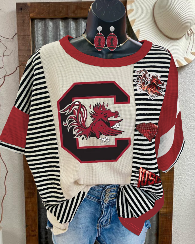 Oversized Gamecock Sequin Striped Top