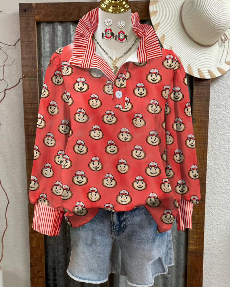 Ohio Brutus Buckeye Stripe Trim Top