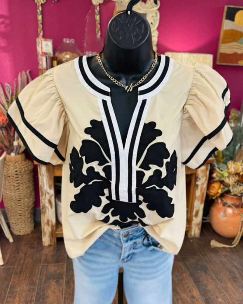Trendy Ruffle Floral V-Neck Top