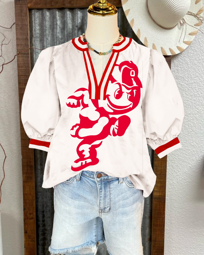 OHIO STATE Stripe Trimmed Satin Top