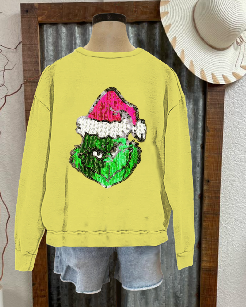 Playful In My Grinch Era Sequin Sweatshirt