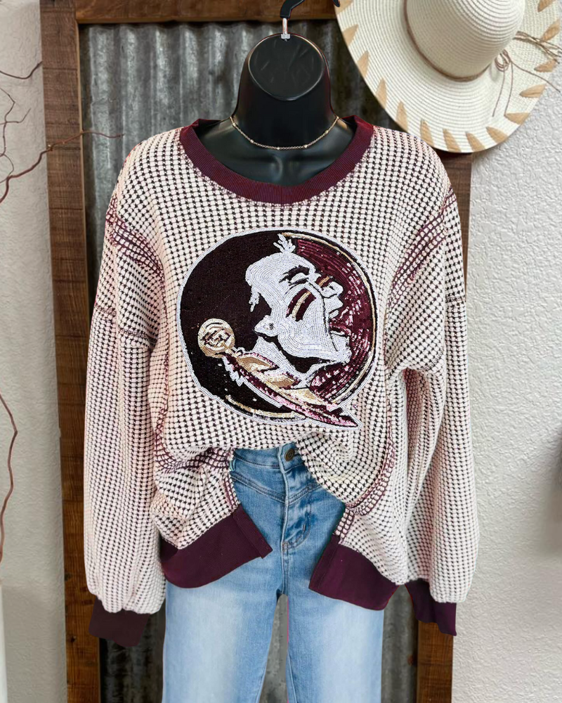 FSU Seminoles Sequined Plaid Sweatshirt