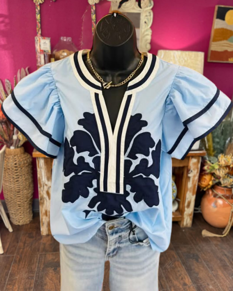 Trendy Ruffle Floral V-Neck Top
