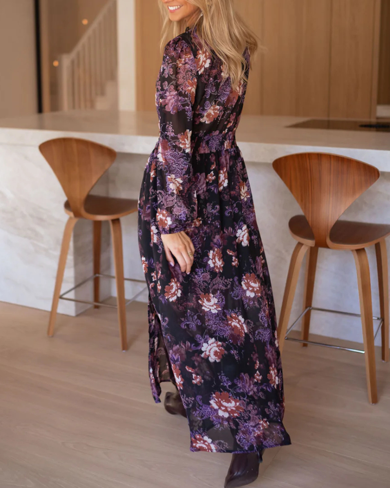 Floral Chiffon V-Neck Maxi Dress