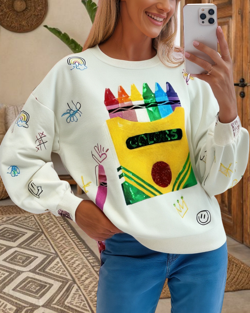 Sequin Embroidered Crayon Top