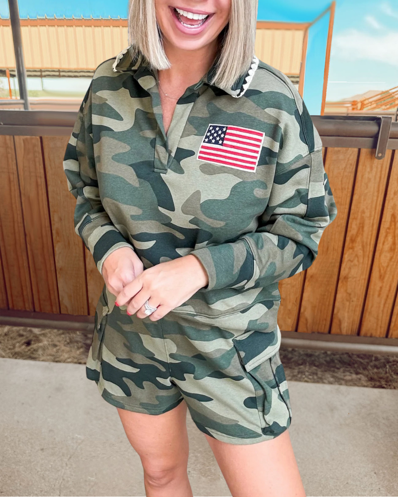 Camouflage Flag Shorts Set