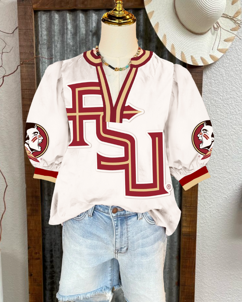 FSU Striped Trim Satin Top