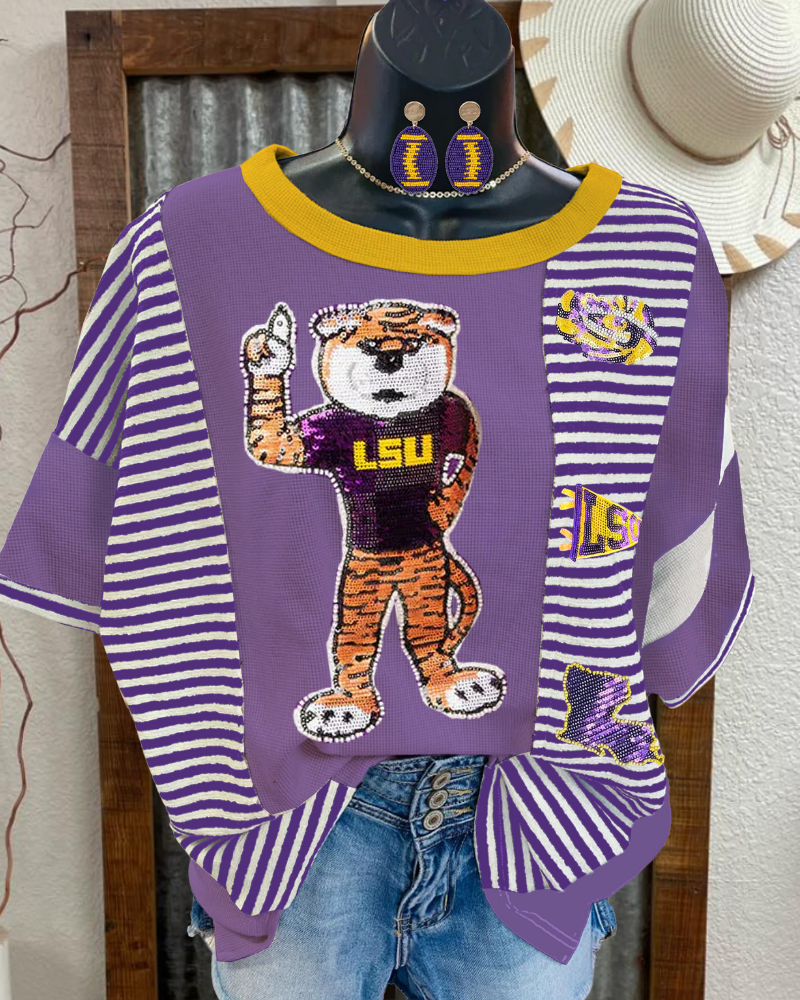 LSU Tigers Sequin Stripe Top