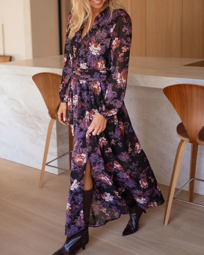 Floral Chiffon V-Neck Maxi Dress