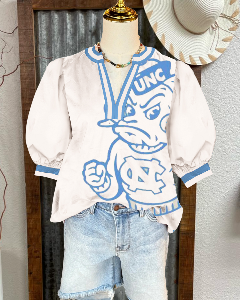 UNC Rameses V-Neck Satin Top