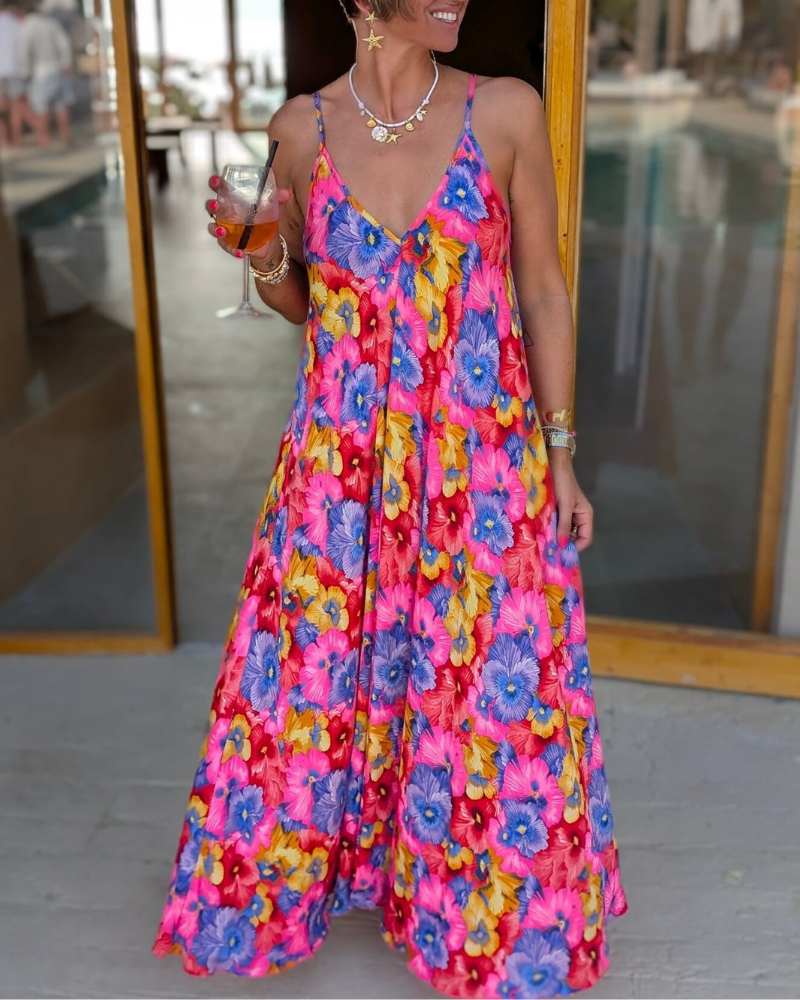 Retro Floral Slip Maxi Dress