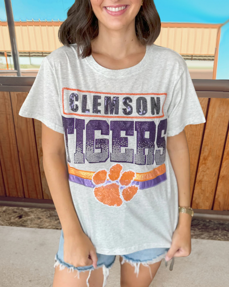 Clemson Tigers Sequin Embroidered Tee