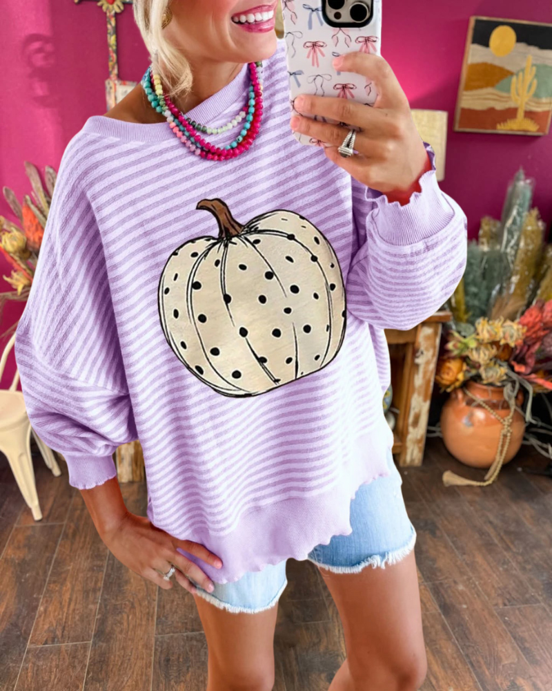Pumpkin Oversized Striped Pullover