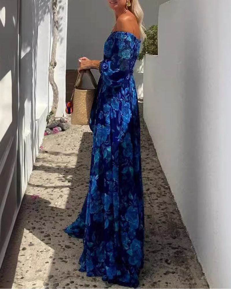 Floral Off-Shoulder Pleats Maxi Dress
