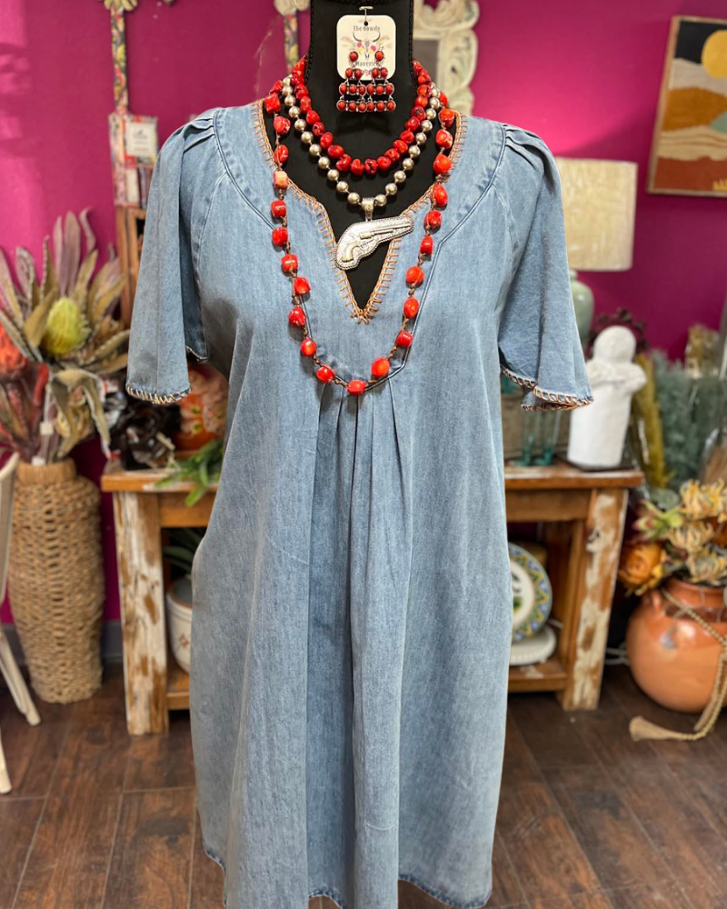 Stitched Trim Denim Dress