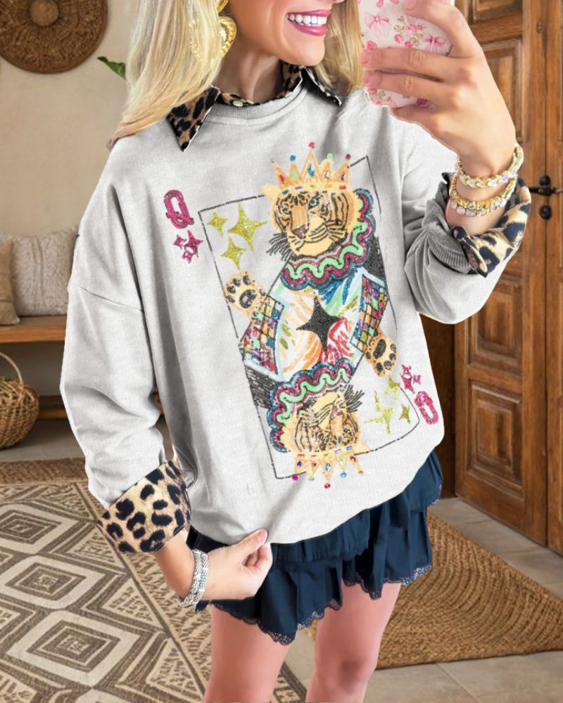 Sequin Tiger Poker Top