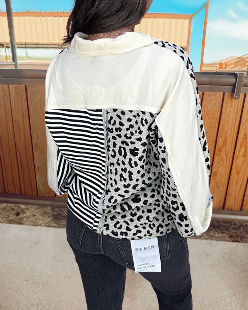 Chic Leopard Stripe Patchwork Top