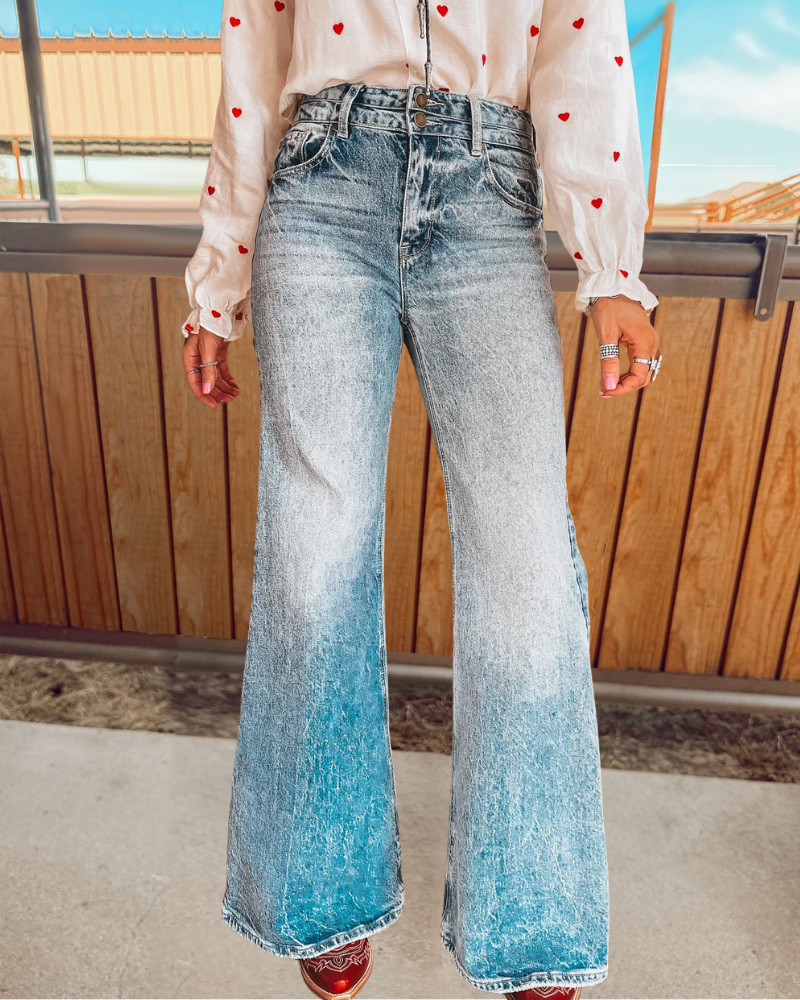 Vintage Washed Denim Flared Pants