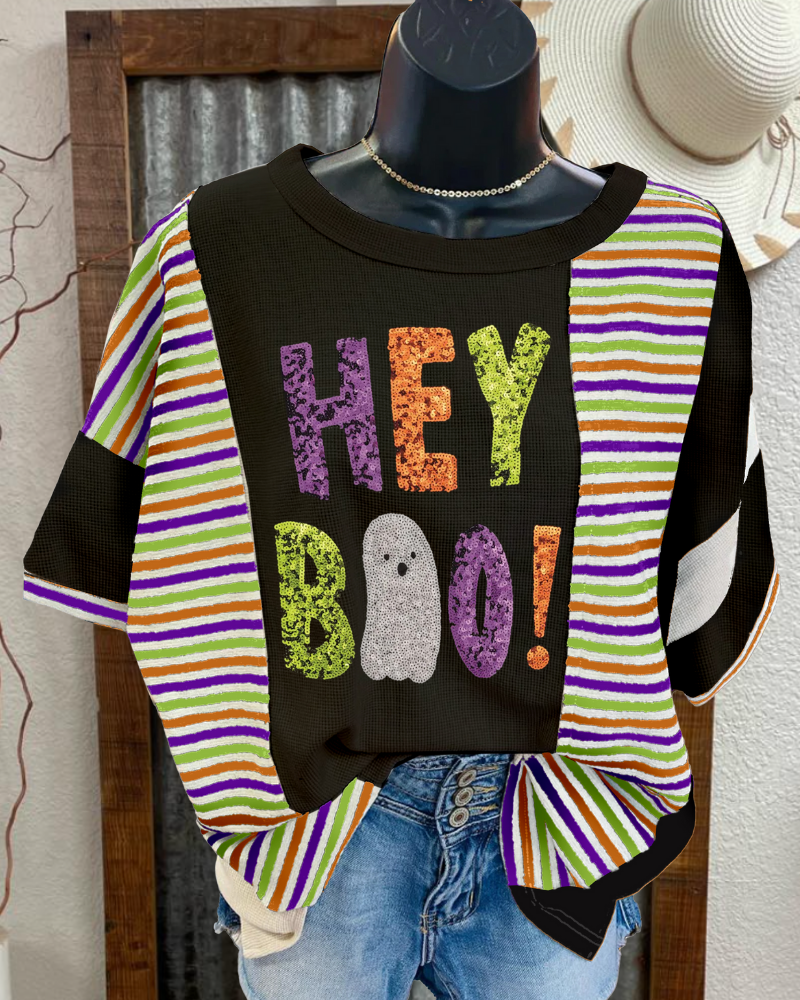 Fun Halloween Hey Boo Sequin Tee
