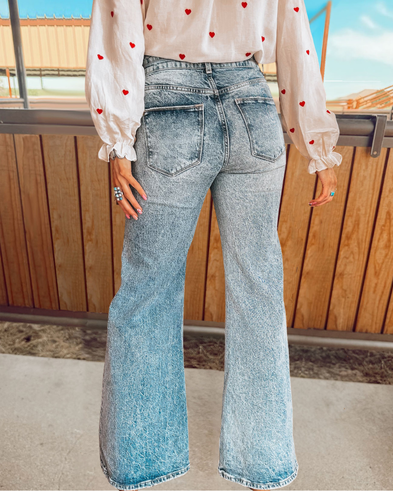 Vintage Washed Denim Flared Pants