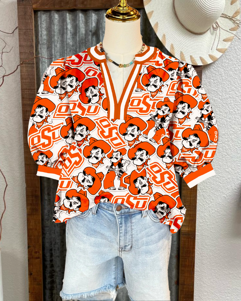 OSU Cowboys Puff Sleeve Satin Top