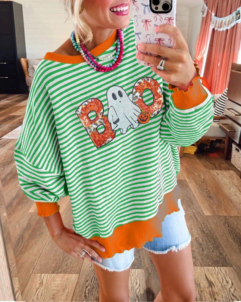 Spooky Boo Ghost Stripe Sweatshirt