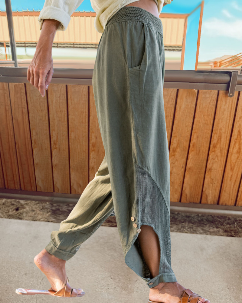 Chic Waffle Patchwork Cotton Pants