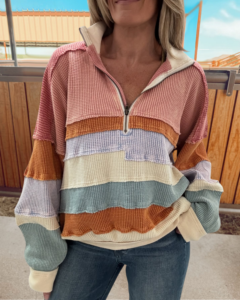 Waffle Wash Distressed Layered Pullover