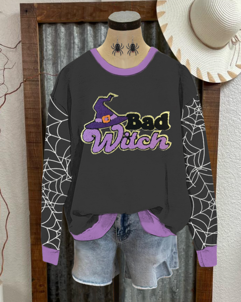 Halloween Bad Witch Embroidered Sweatshirt