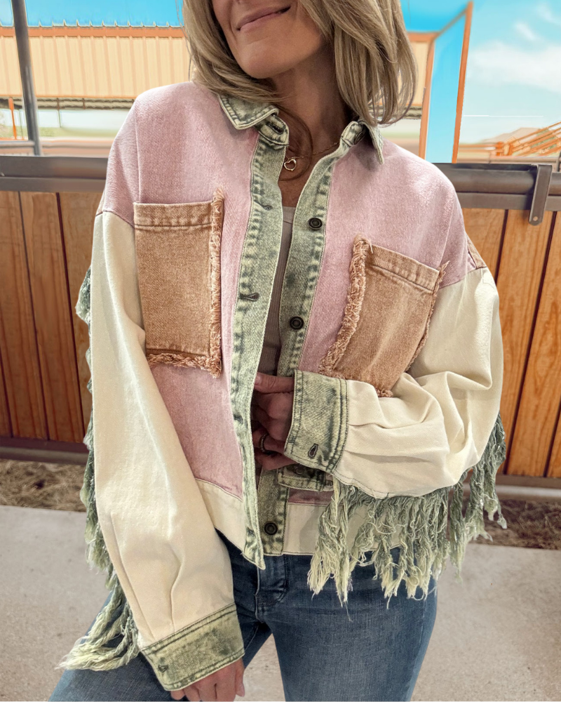 Washed Distressed Fringed Jacket