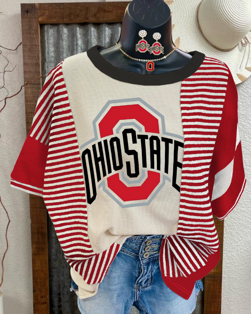 OHIO State Striped Crewneck T-shirt