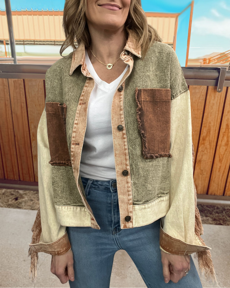 Washed Distressed Fringed Jacket