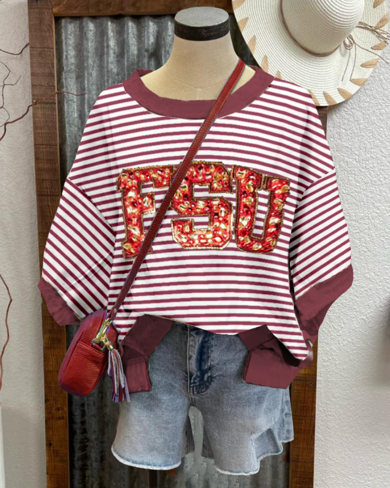 FSU Sequined Rhinestone Striped T-shirt