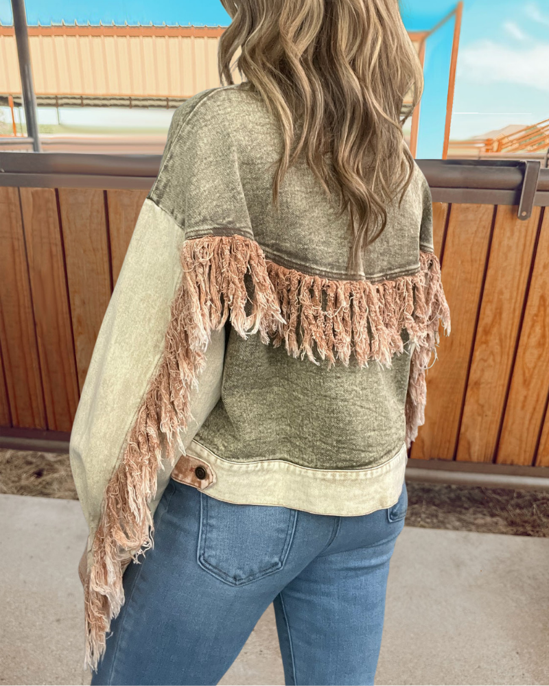 Washed Distressed Fringed Jacket