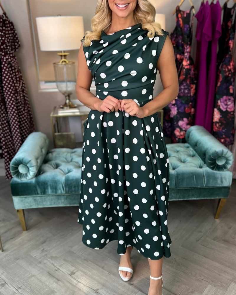 Polka Dot Pleated Midi Dress