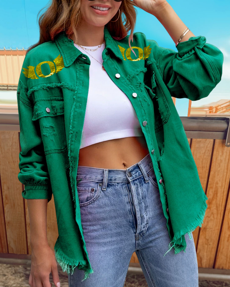 Oregon Ducks Sequined Raw-edge Shirt