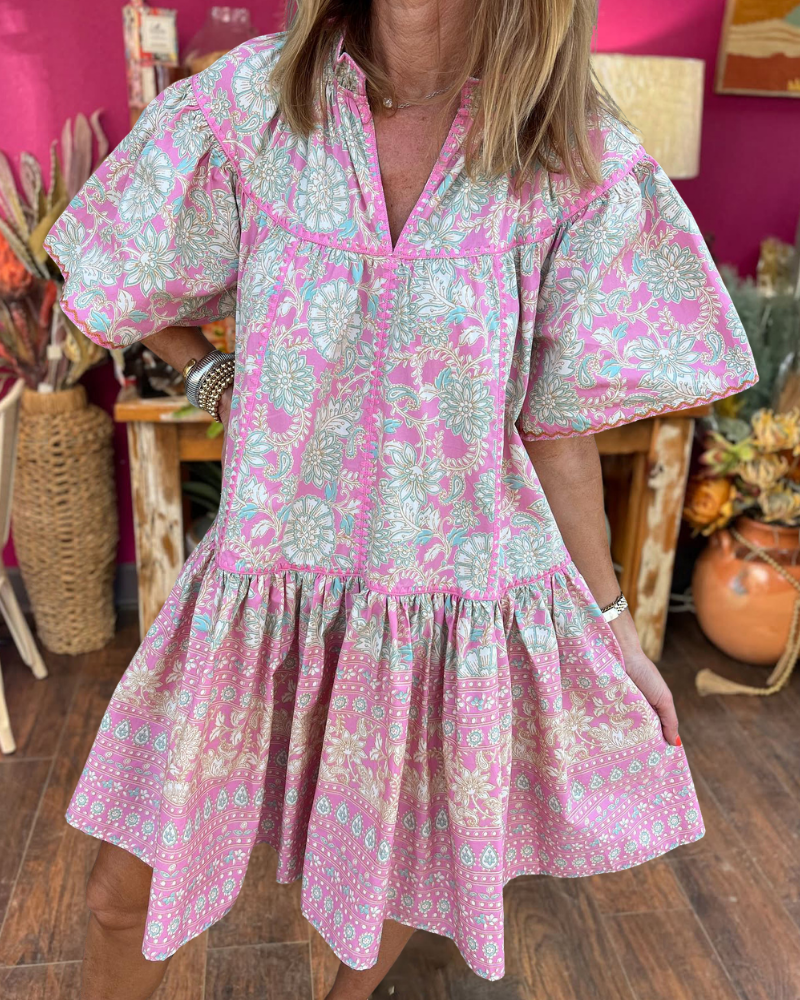 Boho Floral V-Neck Dress