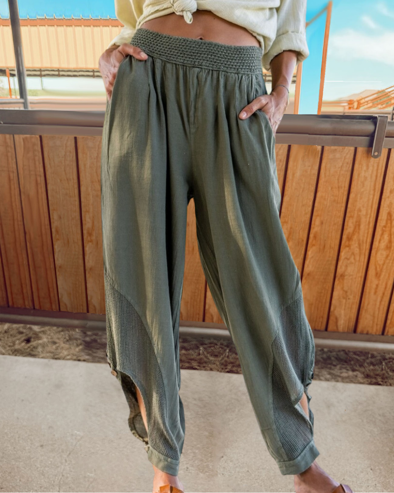 Chic Waffle Patchwork Cotton Pants