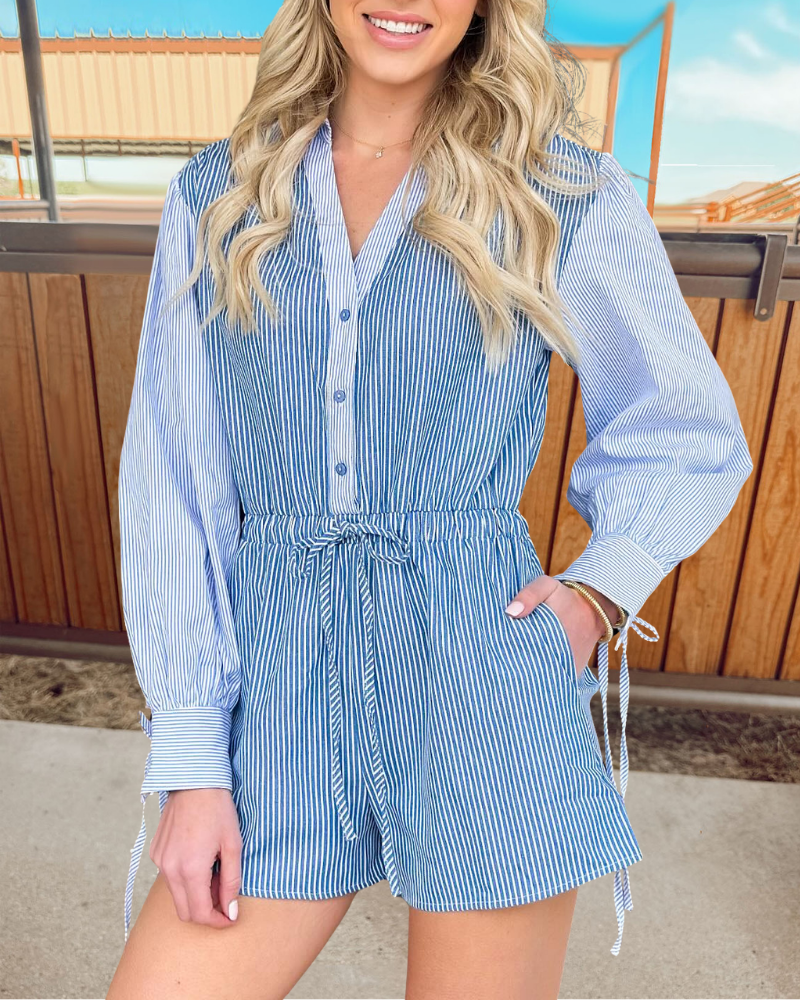 Chic Striped V-Neck Jumpsuit