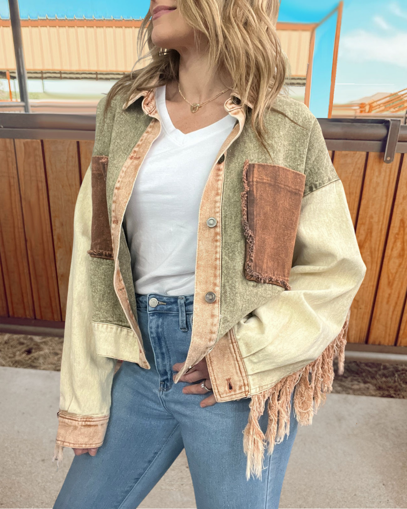 Washed Distressed Fringed Jacket