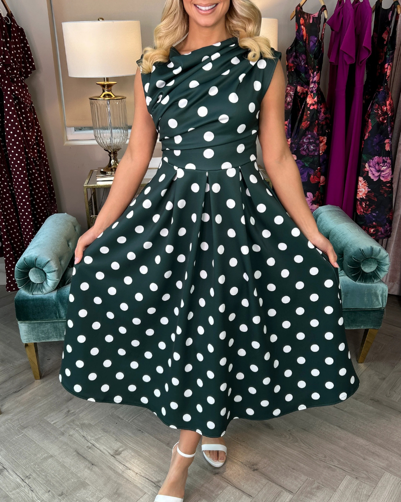 Polka Dot Pleated Midi Dress