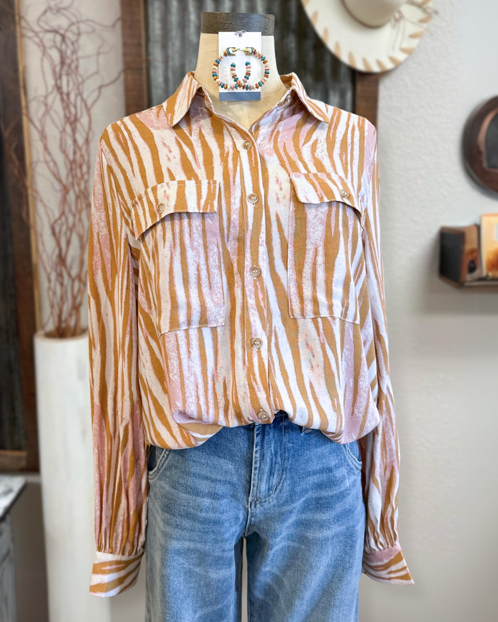 Tiger Print Button Down Shirt