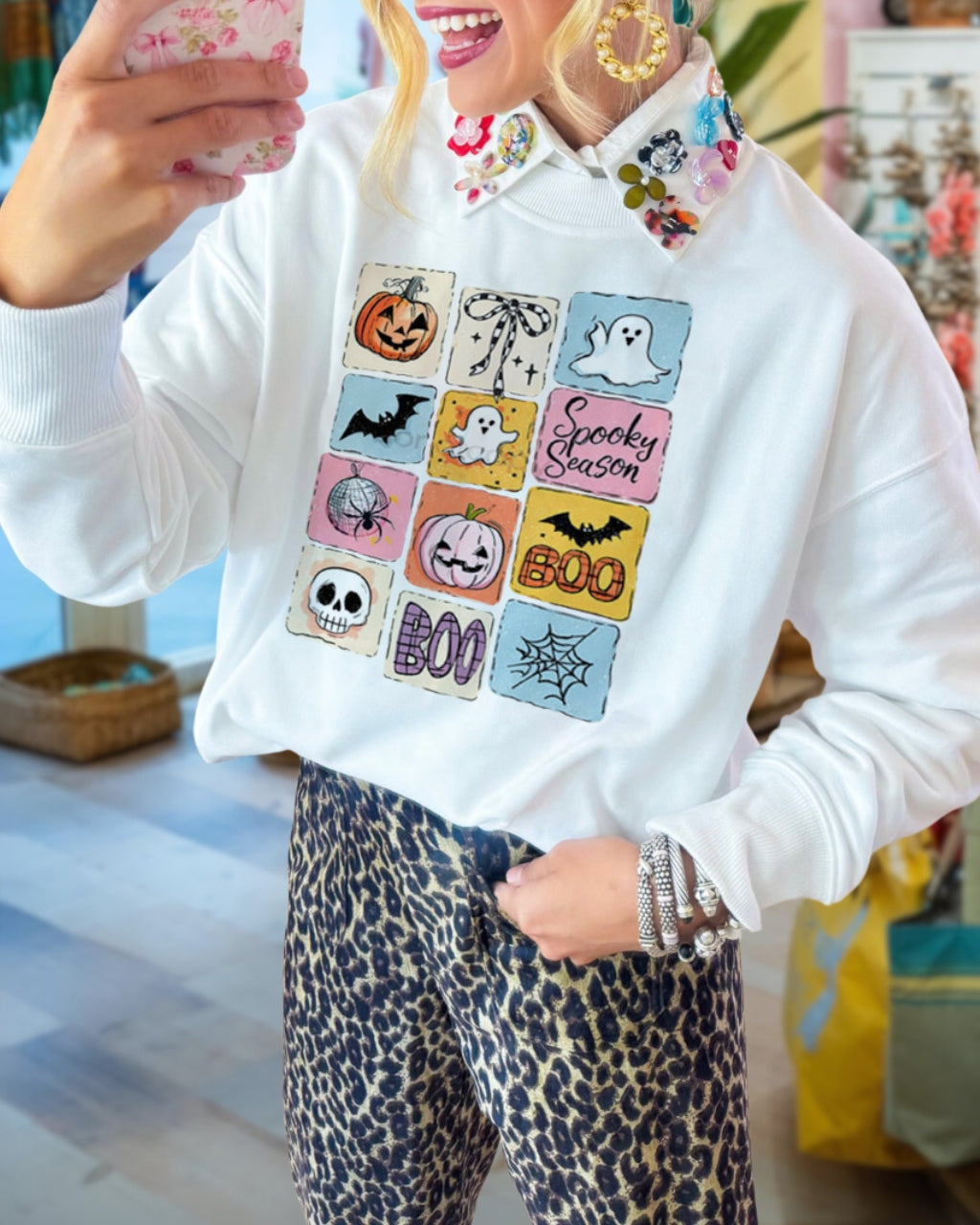 Fun Whimsy Halloween Print Sweatshirt