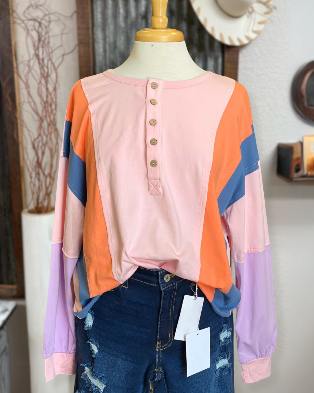 Chic Patchwork Henley Top
