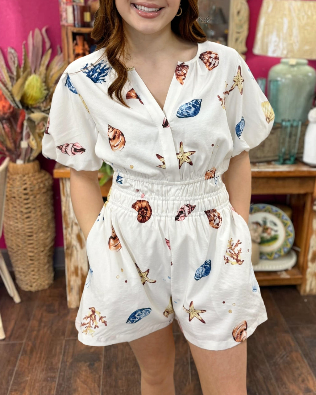 Shell and Coral Print Romper