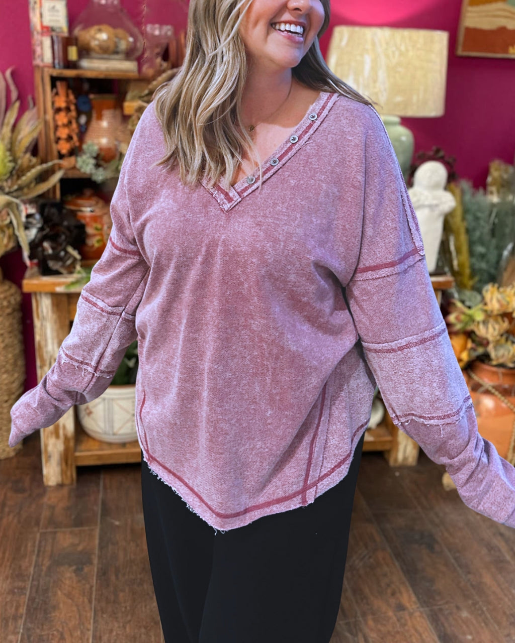 Relaxed Patchwork V-Neck Sweatshirt