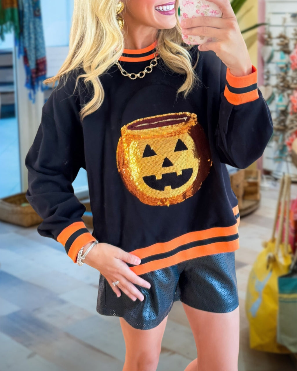 Cheerful Sequin Pumpkin Sweatshirt