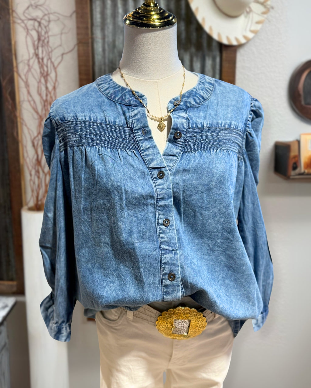 Chic Smocked Denim Top