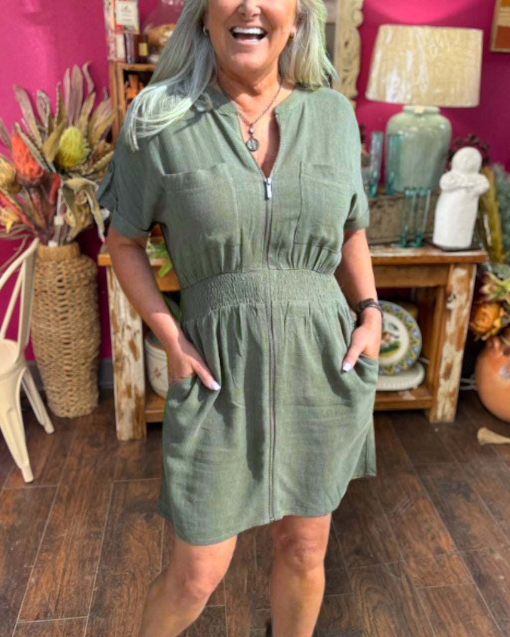Zipper Linen Dress