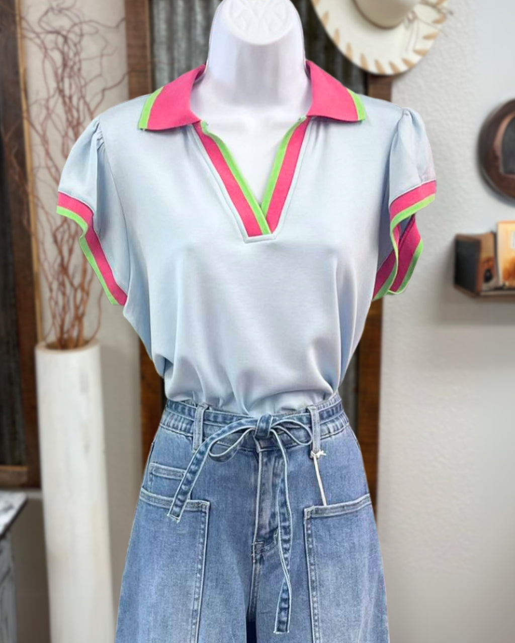 Fun Colorful Tape Collared Top